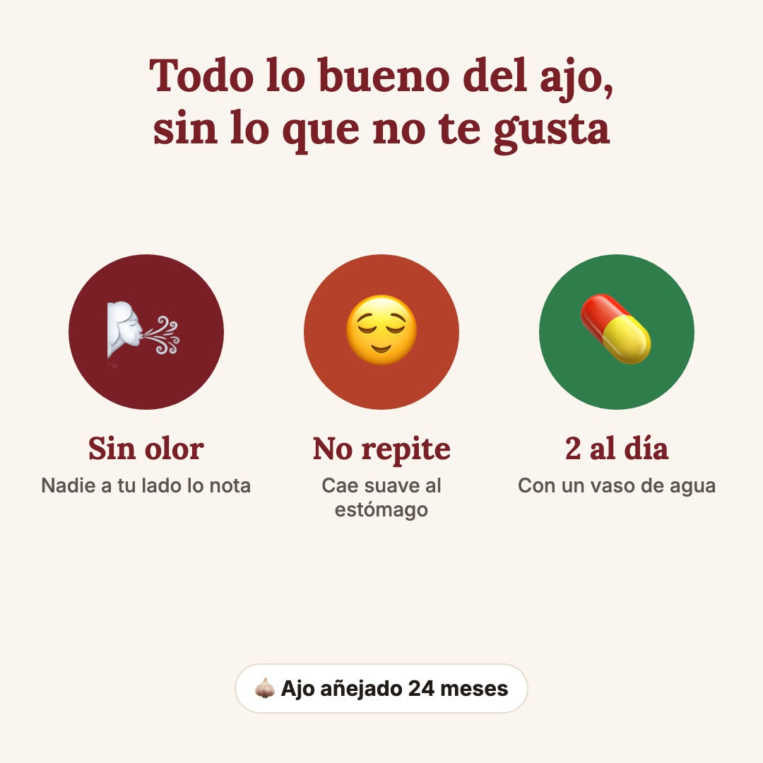 Sin olor, no repite, 2 cápsulas al día