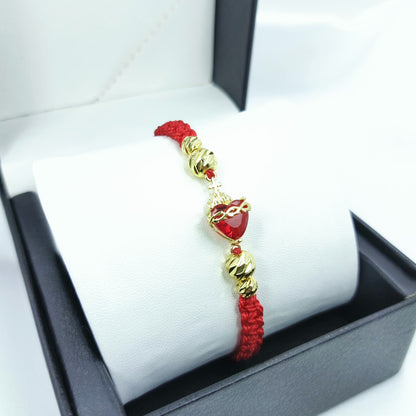 (Combo X2) Pulsera Tejida Sagrado Corazón de Jesús Piedra Roja
