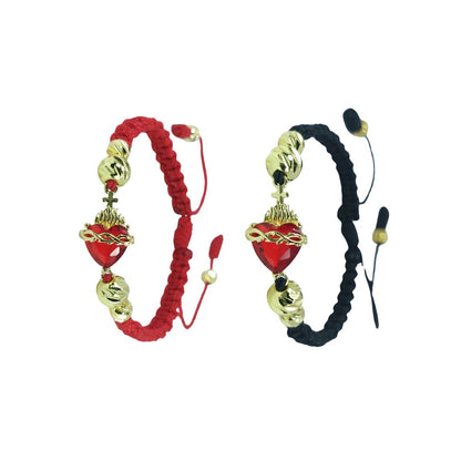 (Combo X2) Pulsera Tejida Sagrado Corazón de Jesús Piedra Roja