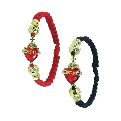 (Combo X2) Pulsera Tejida Sagrado Corazón de Jesús Piedra Roja