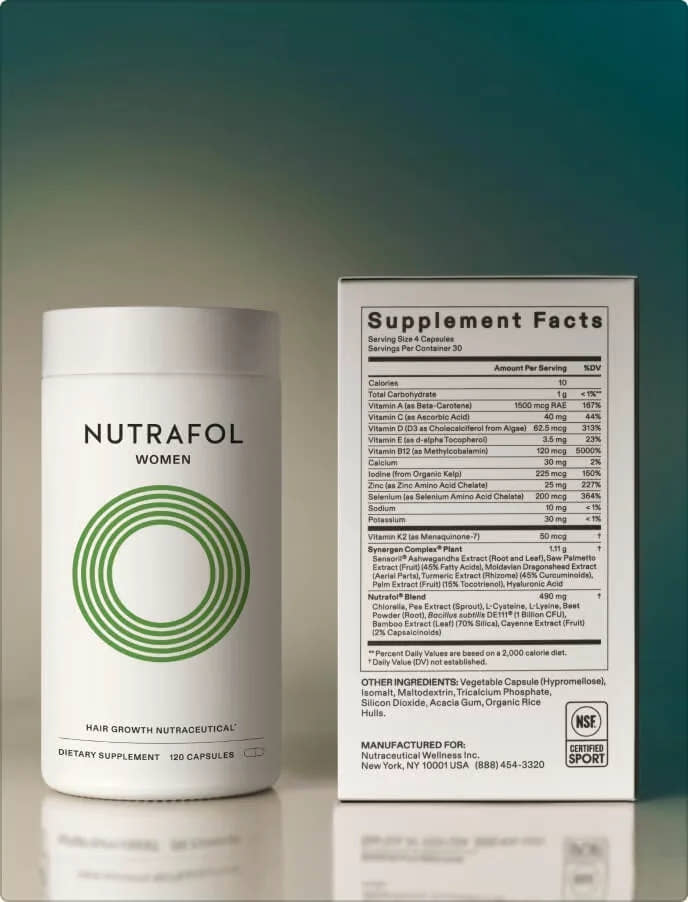 Frasco y etiqueta del suplemento Nutrafol